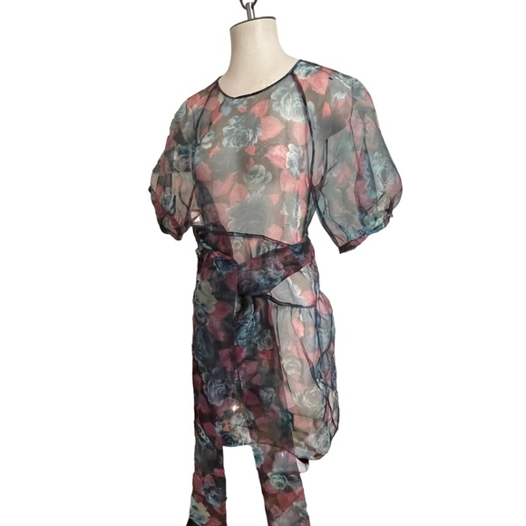 ZARA Black Pink Green Organza Dress Size Medium - Picture 10 of 15